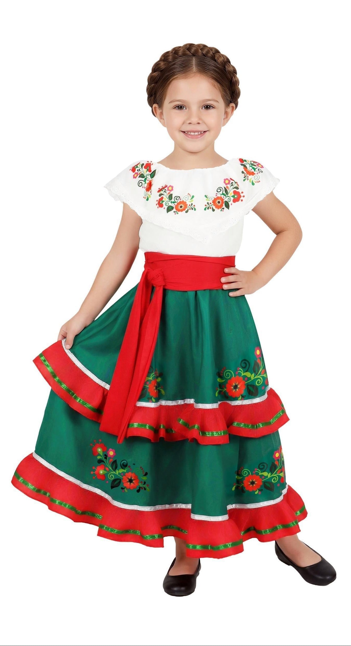 Disfraz Mexicana con Falda en Color Verde para Niña