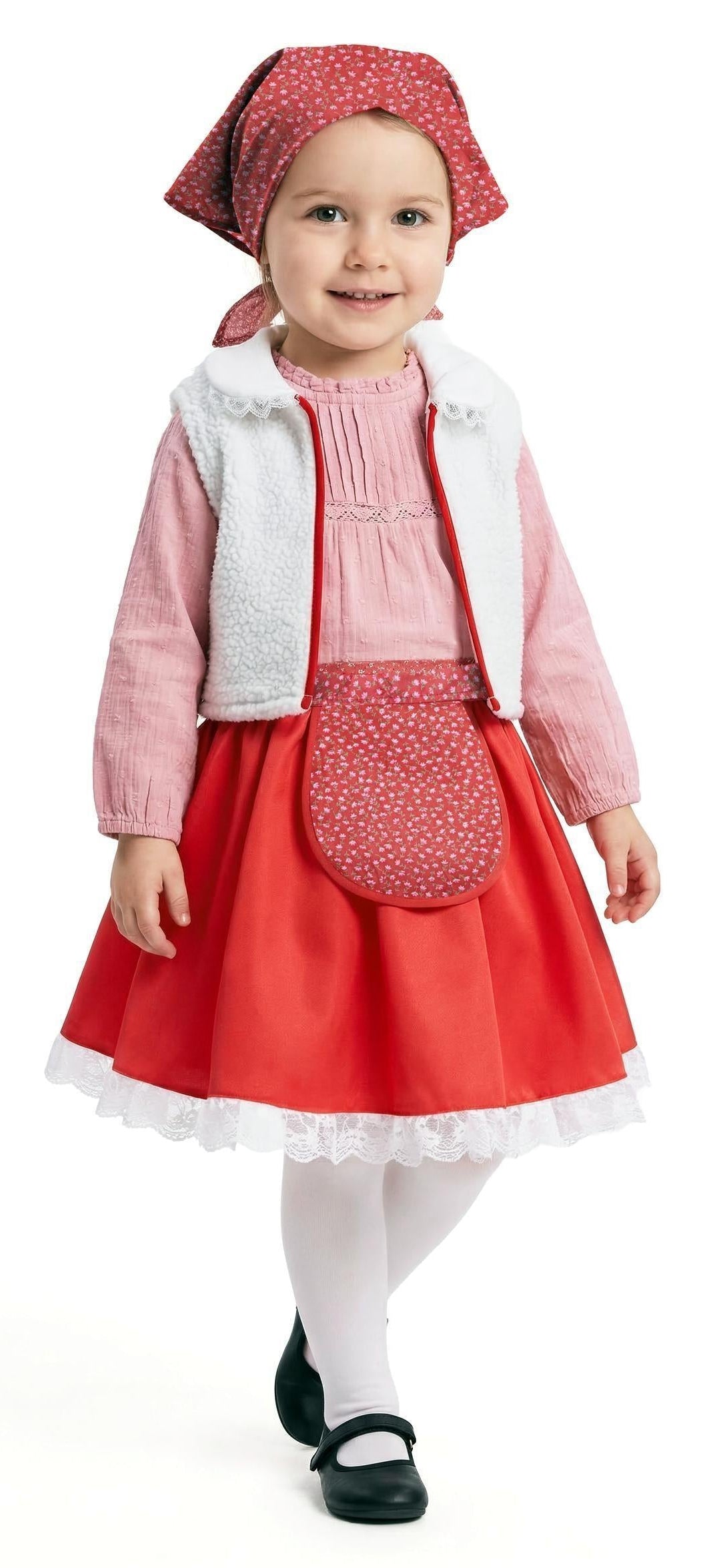 Disfraz Pastora con Pañuelo en Color Rojo Infantil