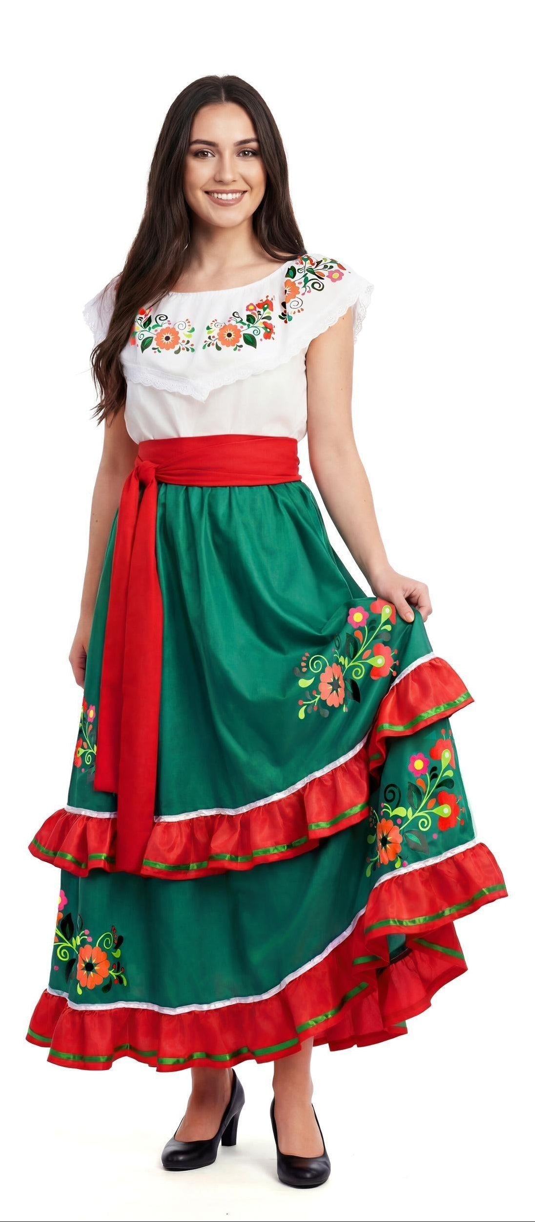 Disfraz Mexicana con Falda en Color Verde para Mujer